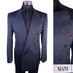 Mani Men's Solid Double Breasted Coat Jacket Blazer Wool Size 40L/R Casual Suits